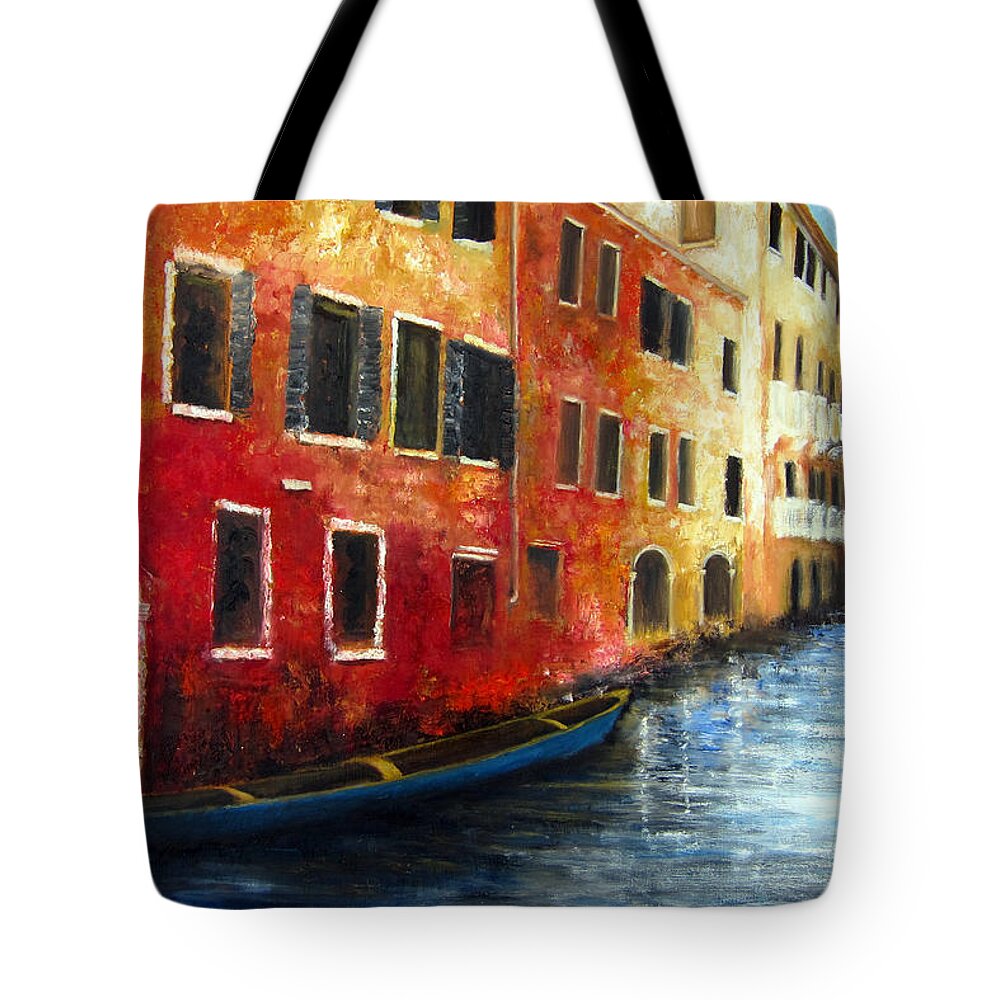 Venice Tote Bag featuring the painting Venice Street Scape by Leonardo Ruggieri