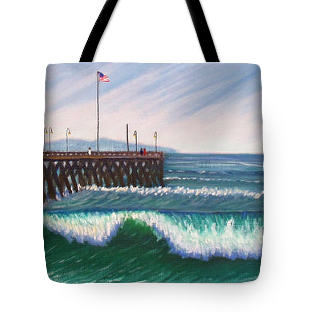 Pier Tote Bag featuring the painting Ventura Pier by Kevin Hughes