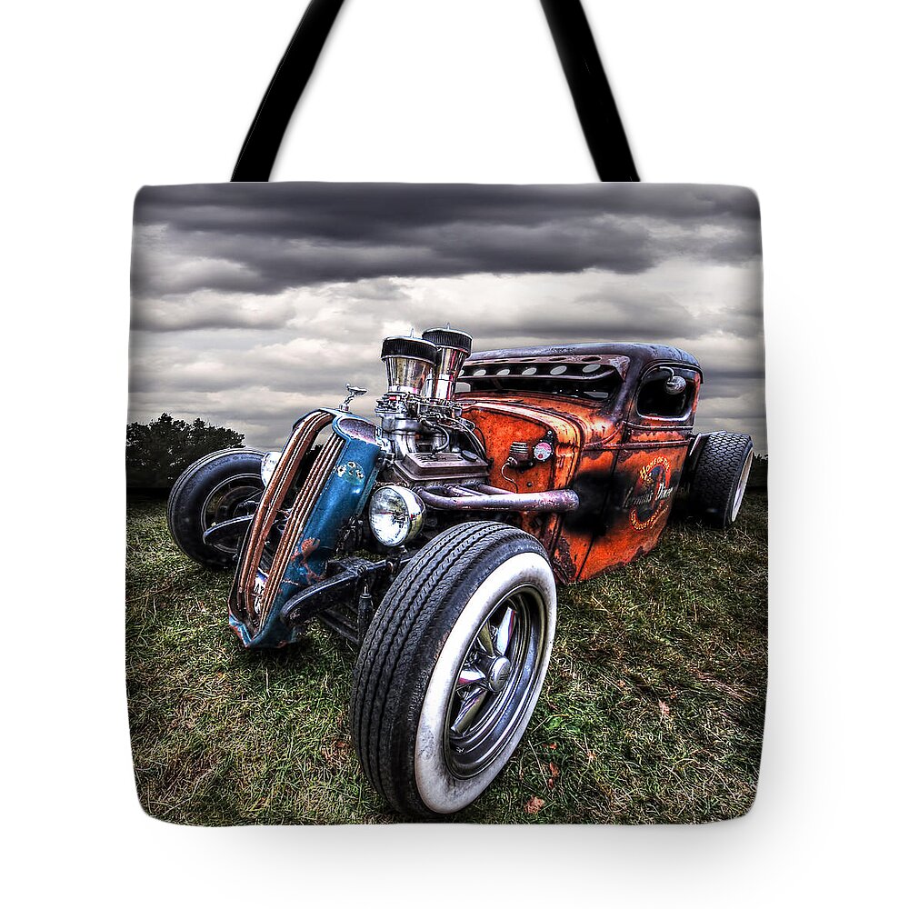 Vermins Diner Tote Bag featuring the photograph Vermin's Diner Rat Rod Front by Gill Billington