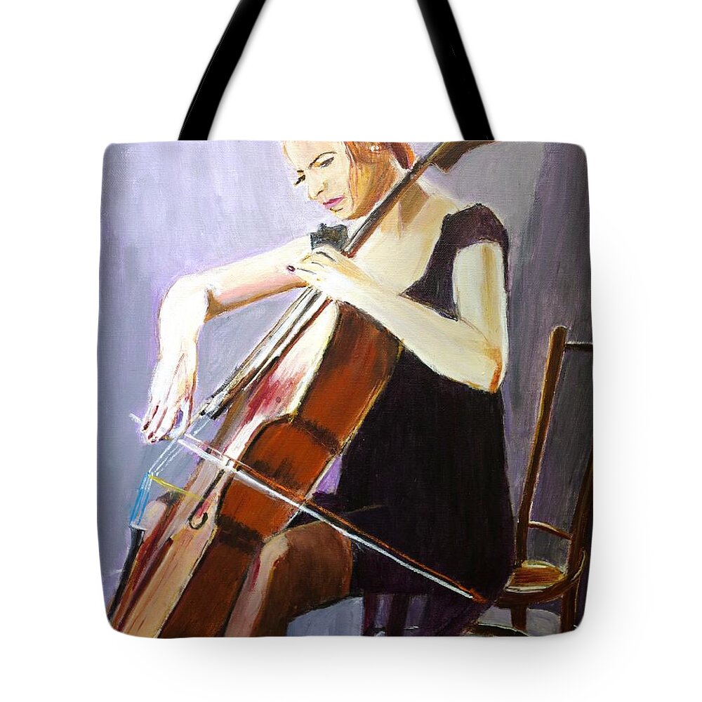 Cello Tote Bag featuring the painting Vibrato by Judy Kay