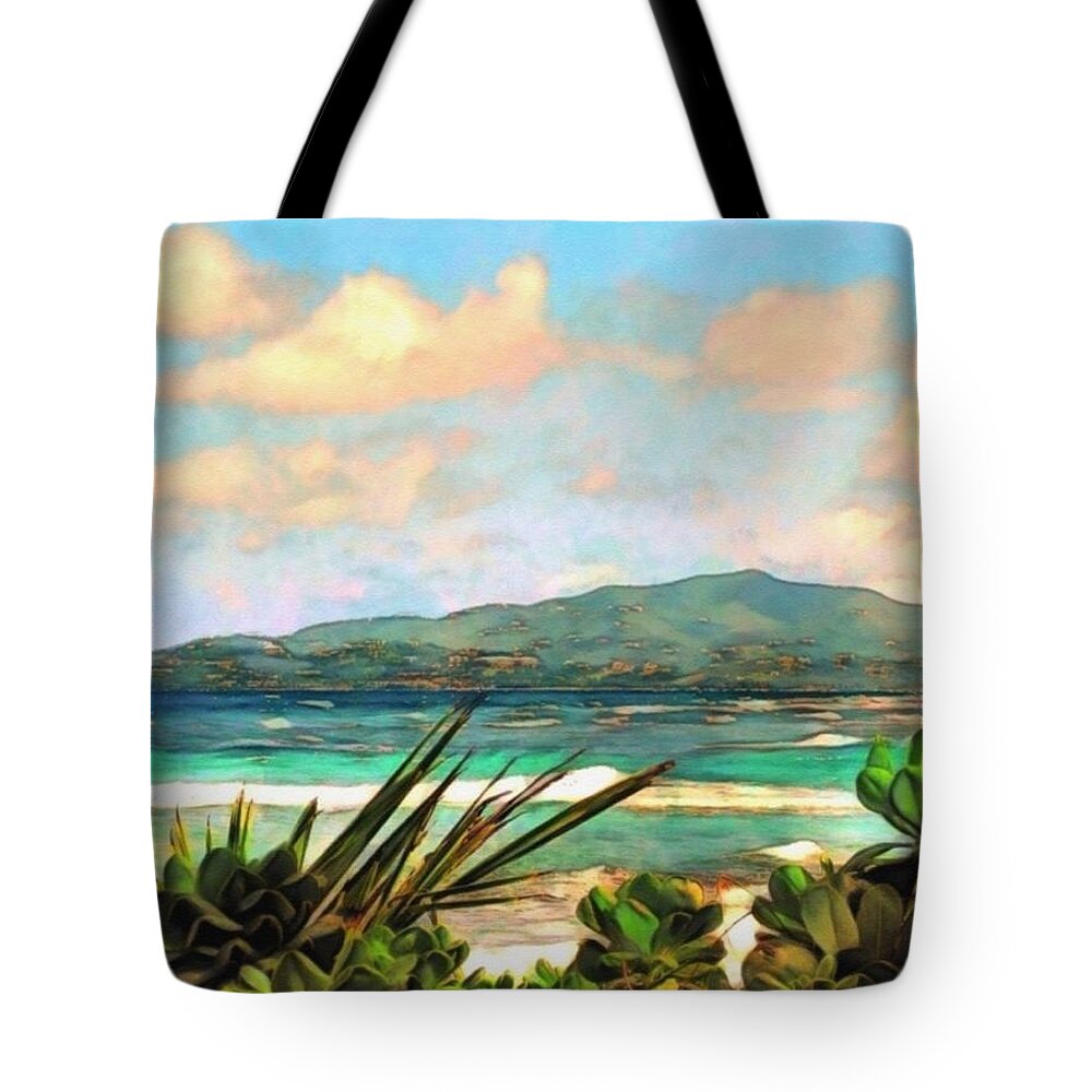 Sharkcrossing Tote Bag featuring the painting V View Across Salt River - Vertical by Lyn Voytershark