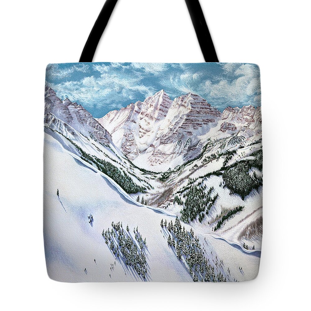 Aspen Tote Bag featuring the drawing View from Aspen Highlands by Jill Westbrook