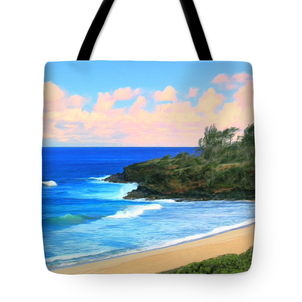 Hawaii Tote Bag featuring the painting View of Donkey Beach Kauai by Dominic Piperata