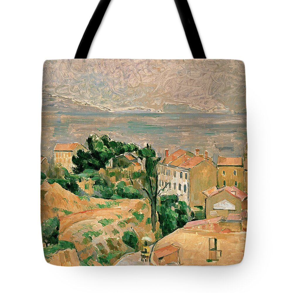 Landscape Tote Bag featuring the painting View of L'Estaque by Paul Cezanne