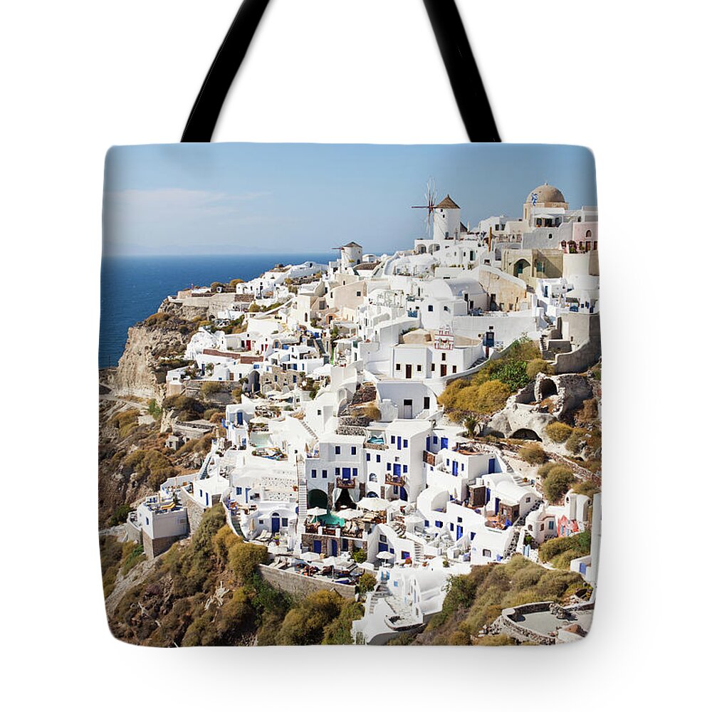 Greek Culture Tote Bag featuring the photograph View Of Oia From Byzantine Castle Ruins by Melissa Tse