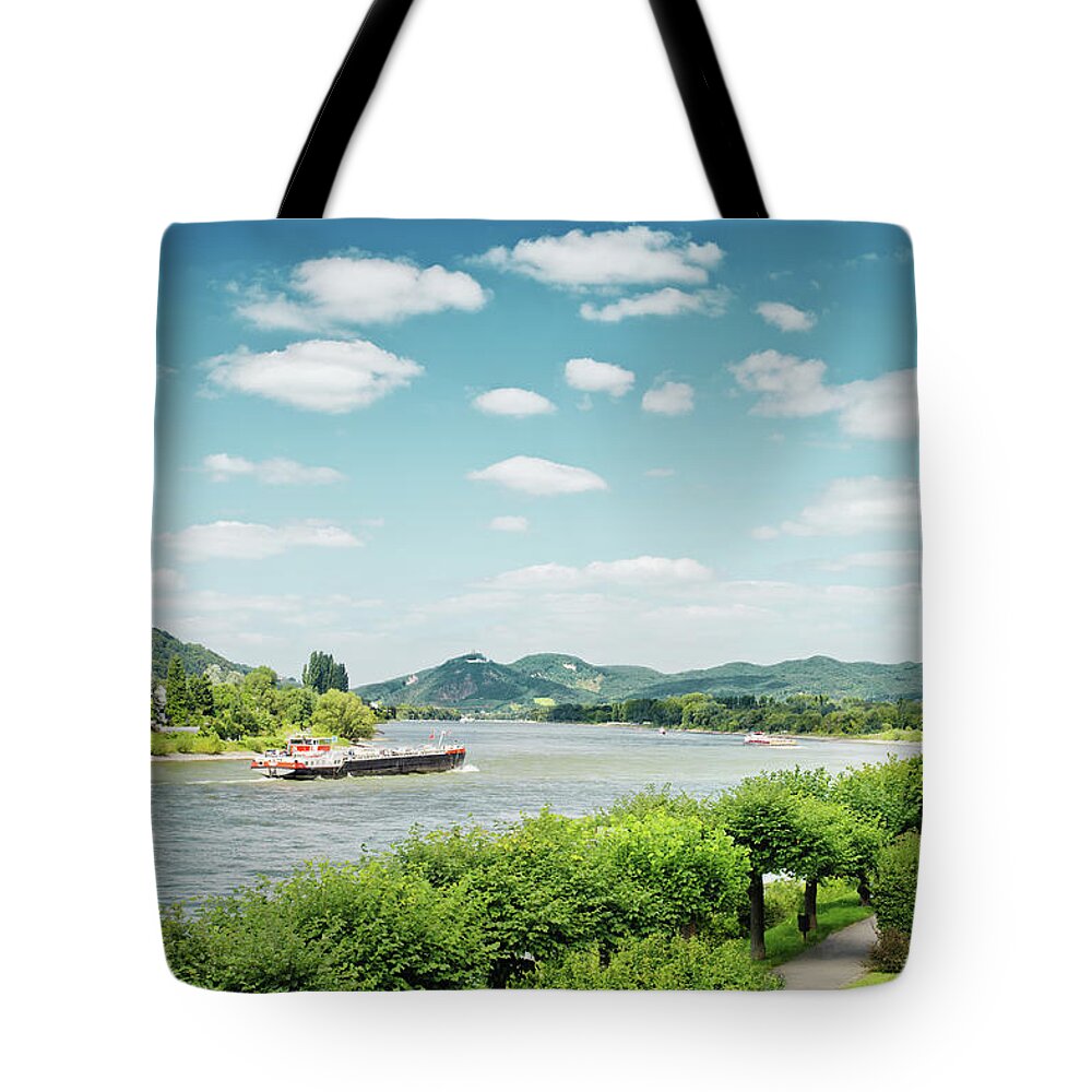 North Rhine Westphalia Tote Bag featuring the photograph View Over River Rhine by Elisabeth Schmitt