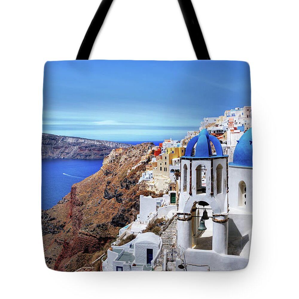 Tranquility Tote Bag featuring the photograph Village Of Oia In Santorini, Greece by Artie Photography (artie Ng)