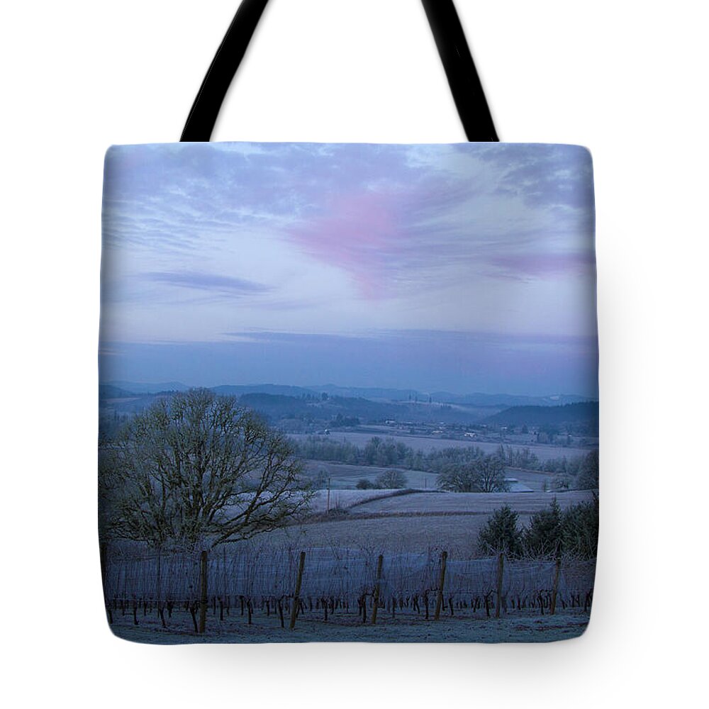 Weather Tote Bag featuring the photograph Vineyard morning light by Jean Noren