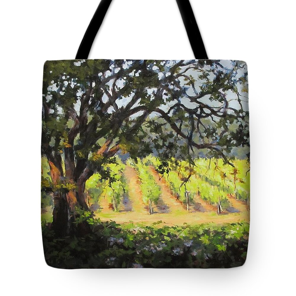 Landscape Tote Bag featuring the painting Vineyards Edge by Karen Ilari