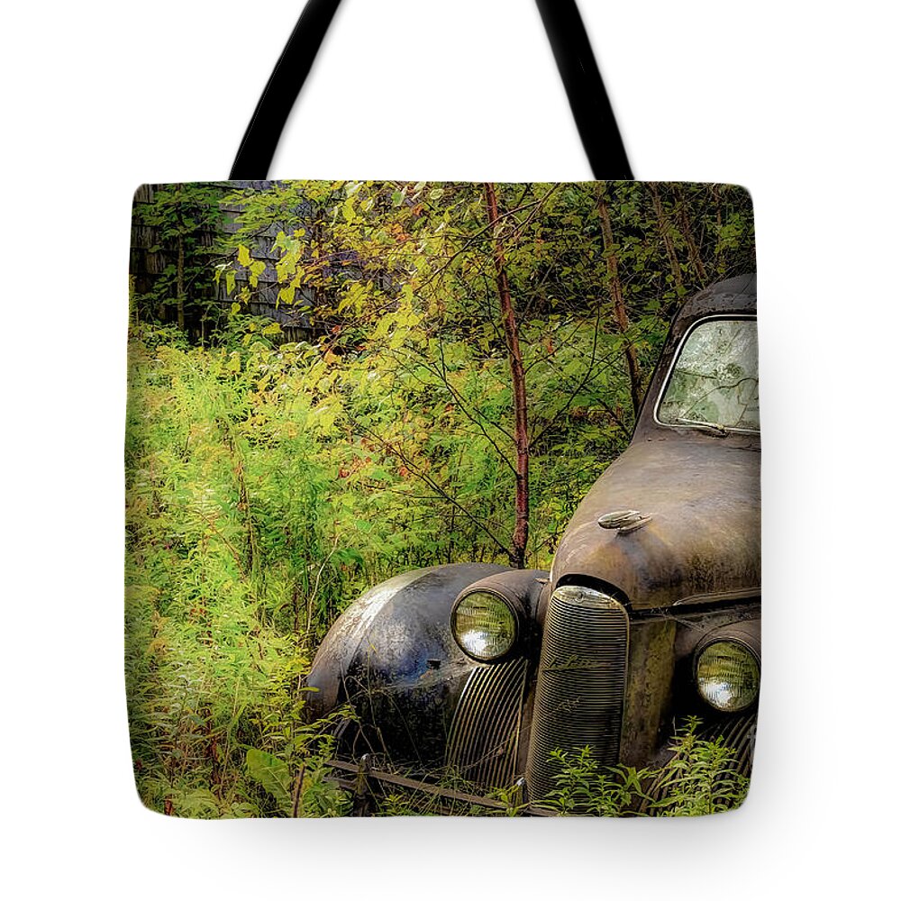 Cars Tote Bag featuring the photograph Vintage Abandoned LaSalle by Brenda Giasson