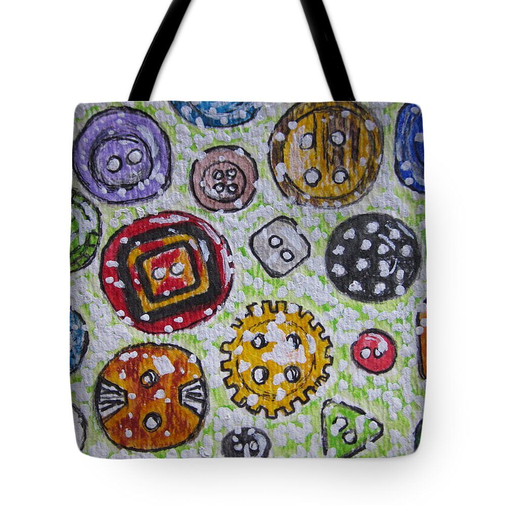 Vintage Tote Bag featuring the painting Vintage Antique Buttons by Kathy Marrs Chandler