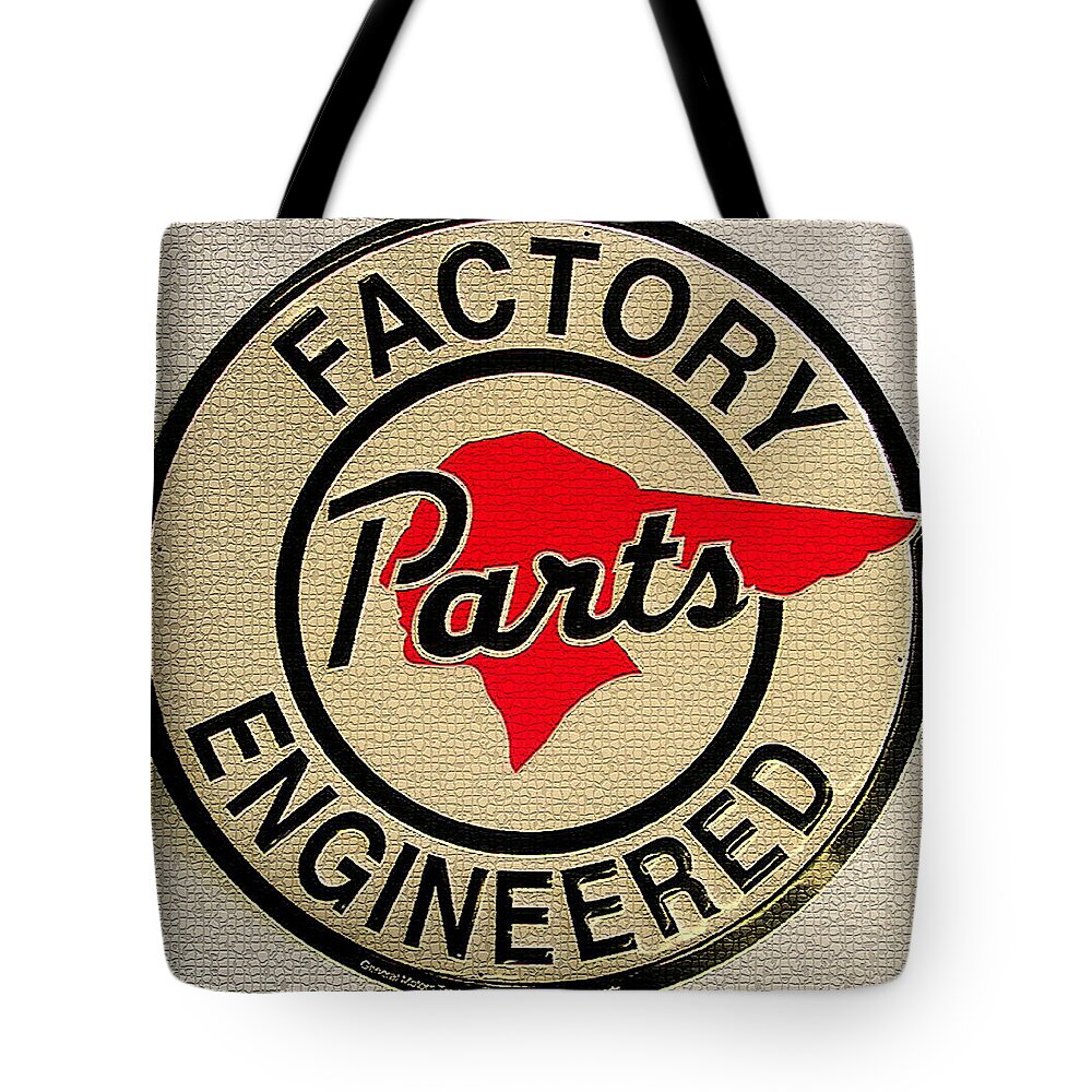 Vintage Factory Parts Engineered Metal Sign Tote Bag featuring the digital art Vintage Factory Parts Engineered Metal Sign by Marvin Blaine