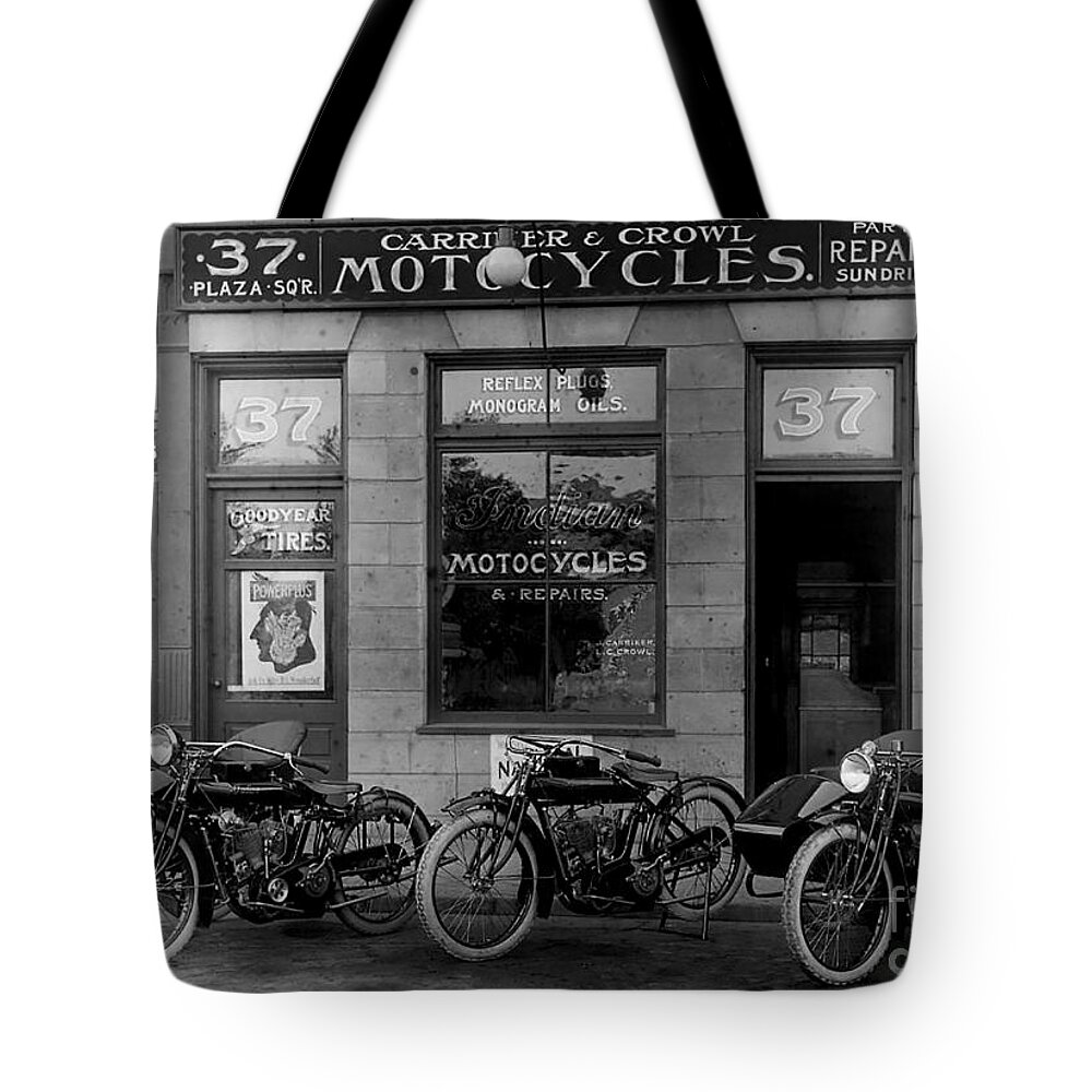Vintage Motorcycle Dealership Tote Bag featuring the photograph Vintage Motorcycle Dealership by Jon Neidert