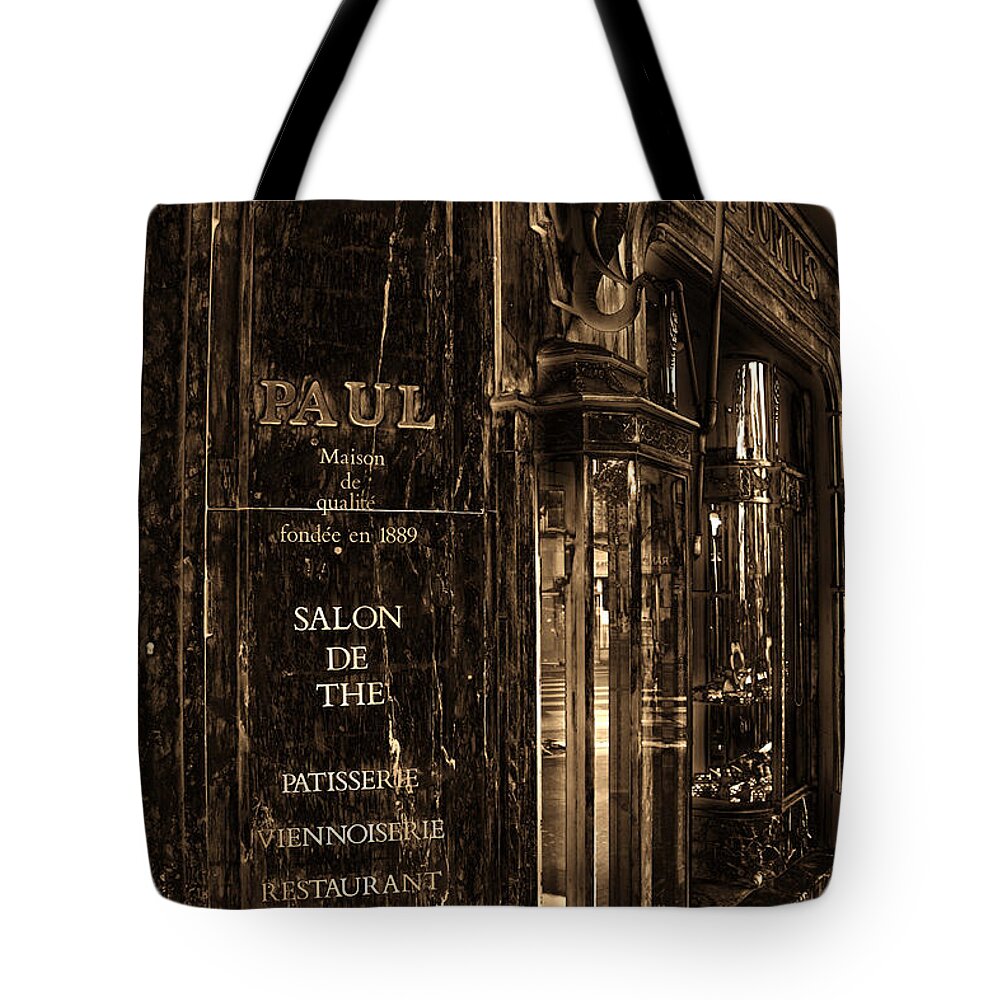 Paris Tote Bag featuring the photograph Vintage Paris Bakery by Andrew Fare