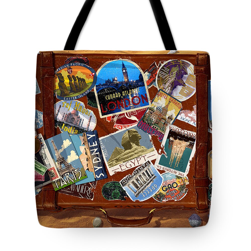 Bag Tote Bag featuring the digital art Vintage Travel Case by MGL Meiklejohn Graphics Licensing