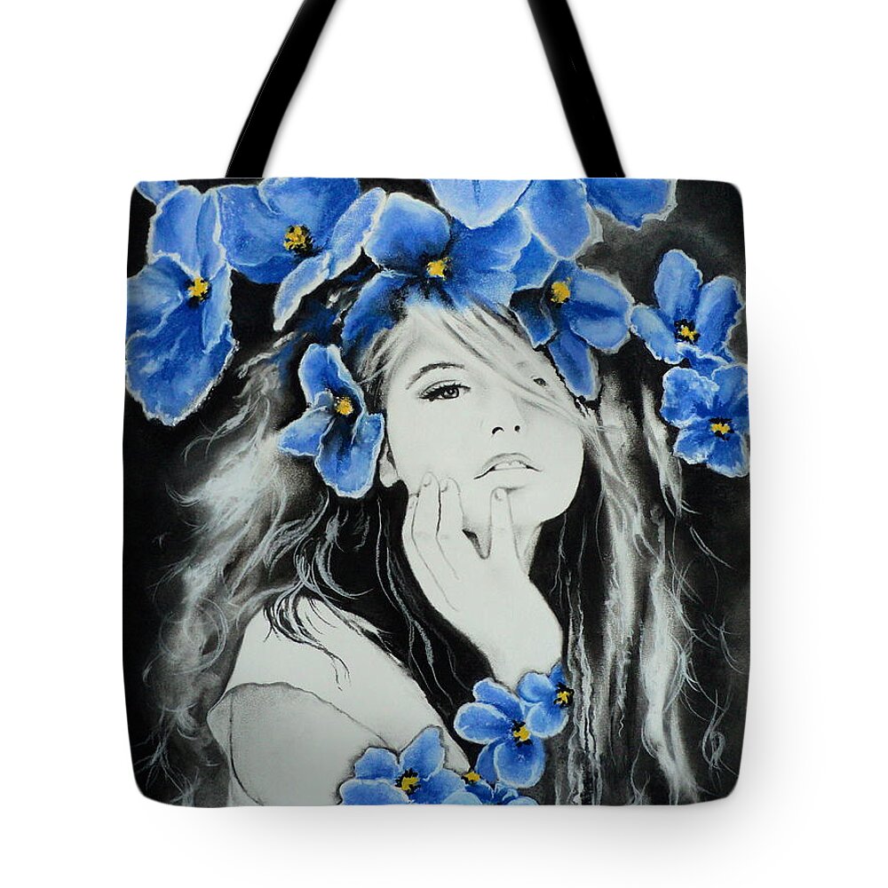 Violets Tote Bag featuring the drawing Violet by Carla Carson