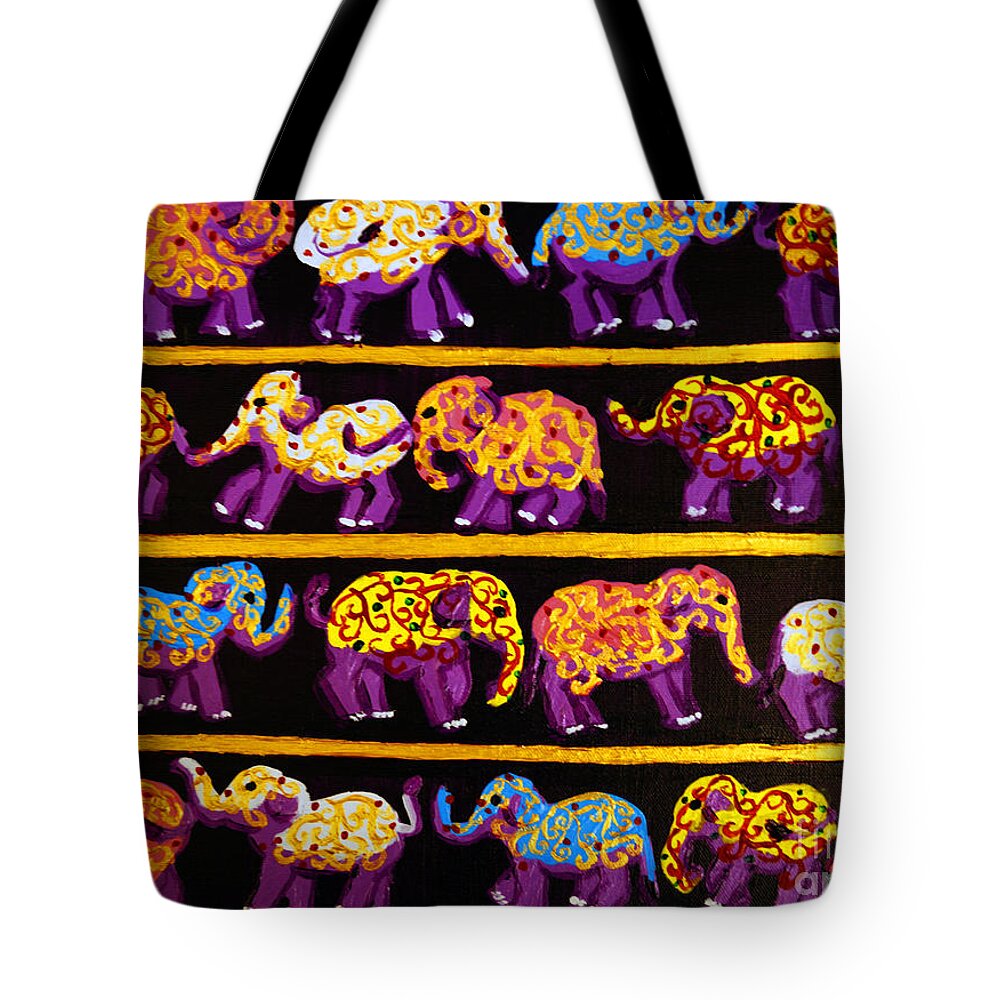 Elephant Tote Bag featuring the painting Violet Elephants by Cassandra Buckley