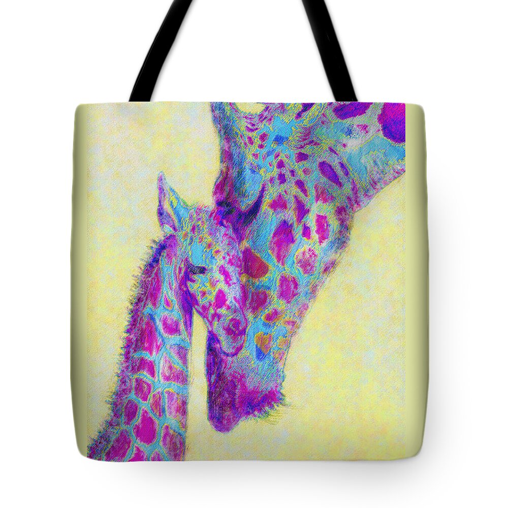  Jane Schnetlage Tote Bag featuring the digital art Violet Giraffes by Jane Schnetlage