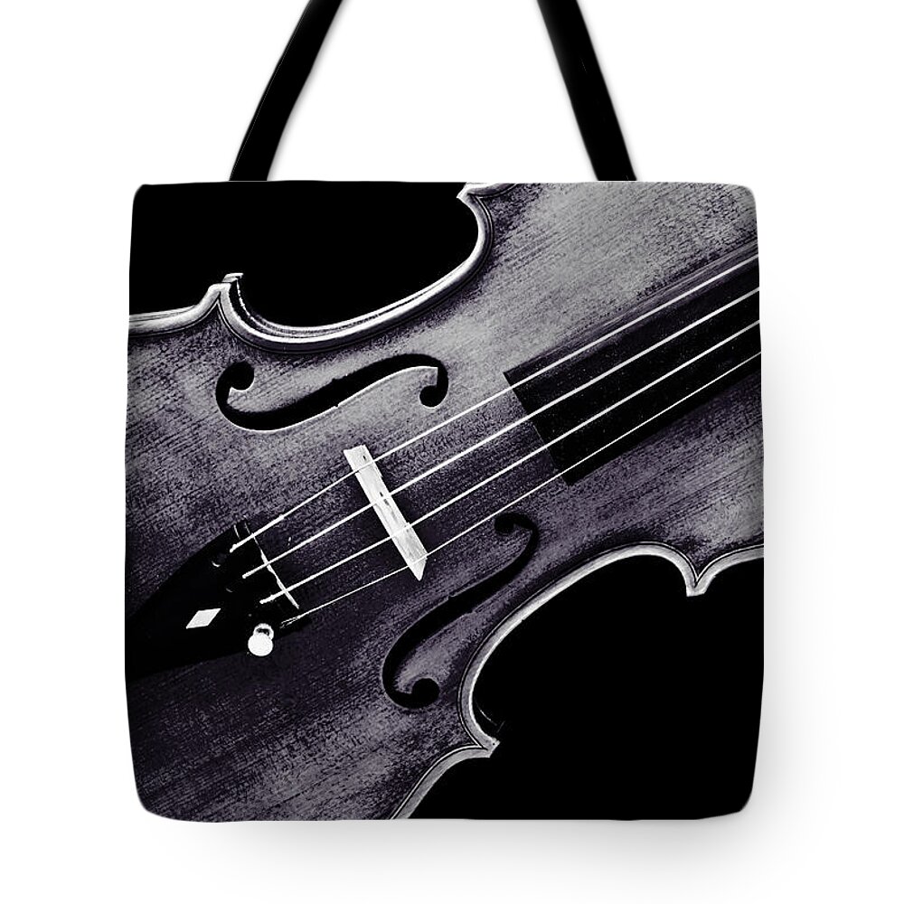 Violin Tote Bag featuring the photograph Violin Viola Photograph Strings Bridge in Sepia 3264.01 by M K Miller