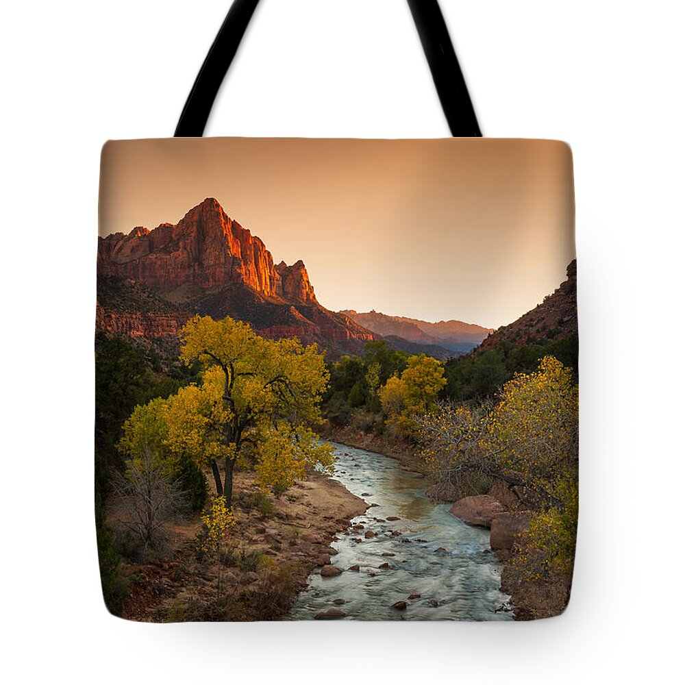 Zion National Park Tote Bag featuring the photograph Virgin River by Tassanee Angiolillo