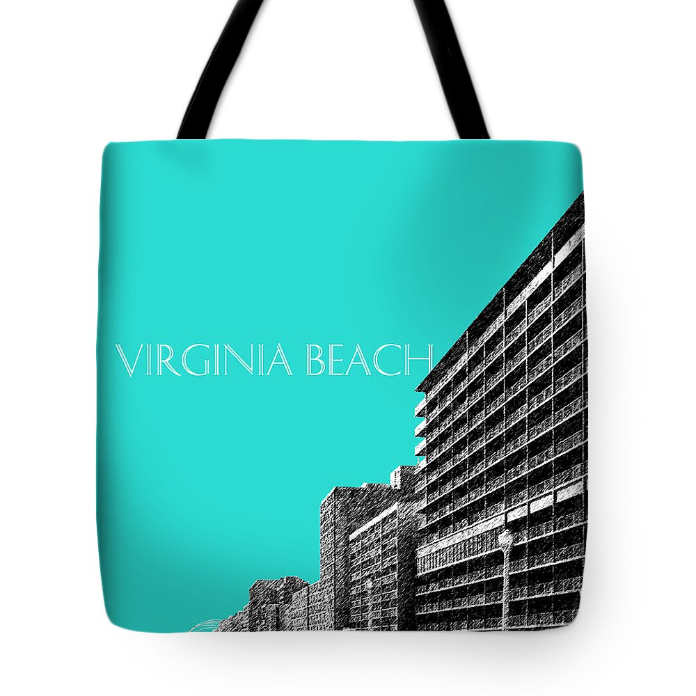 Architecture Tote Bag featuring the digital art Virginia Beach Skyline Boardwalk - Aqua by DB Artist
