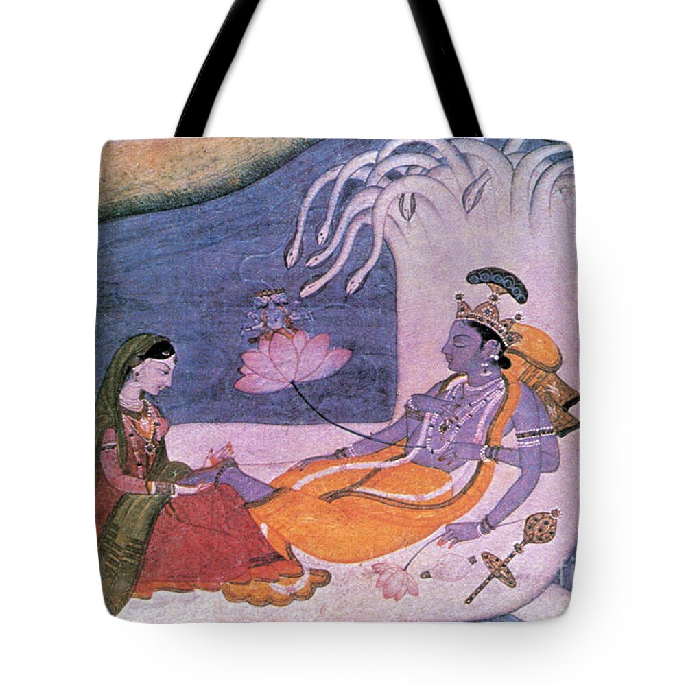 Religion Tote Bag featuring the photograph Vishnu And Lakshmi Float Across Cosmos by Photo Researchers
