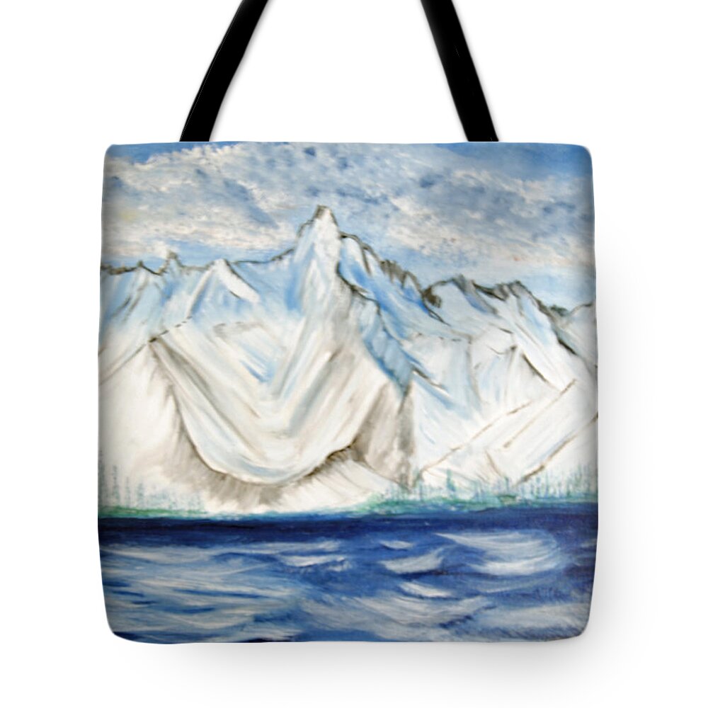 Lake Tote Bag featuring the painting Vision of Mountain by Suzanne Surber