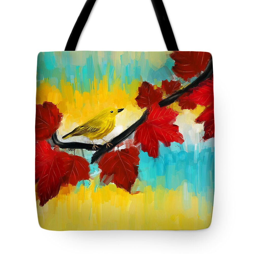 Yellow Tote Bag featuring the painting Vividness by Lourry Legarde