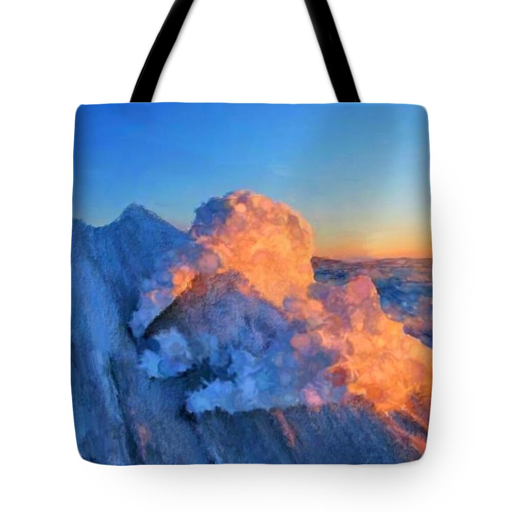 Snow Tote Bag featuring the painting Volcano in the Winter by Bruce Nutting