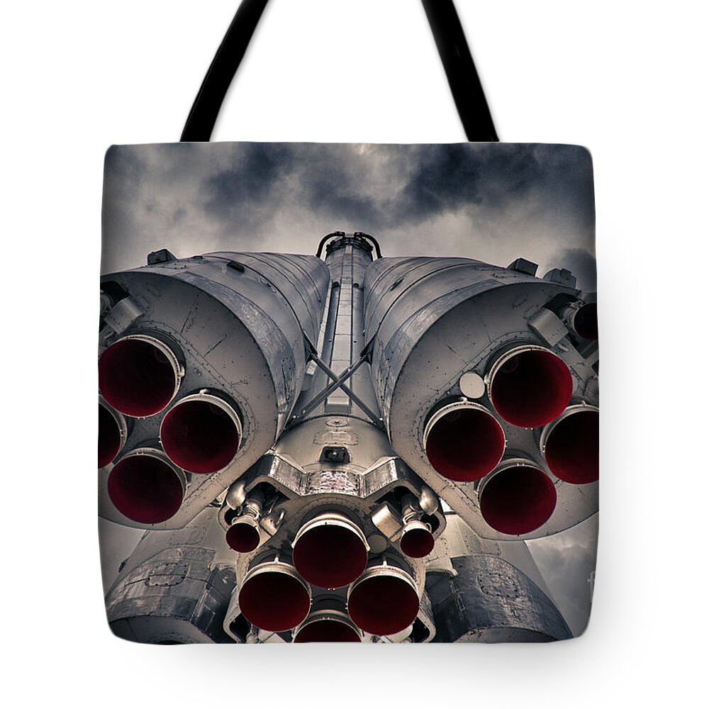 Afterburner Tote Bag featuring the photograph Vostok rocket engine by Stelios Kleanthous