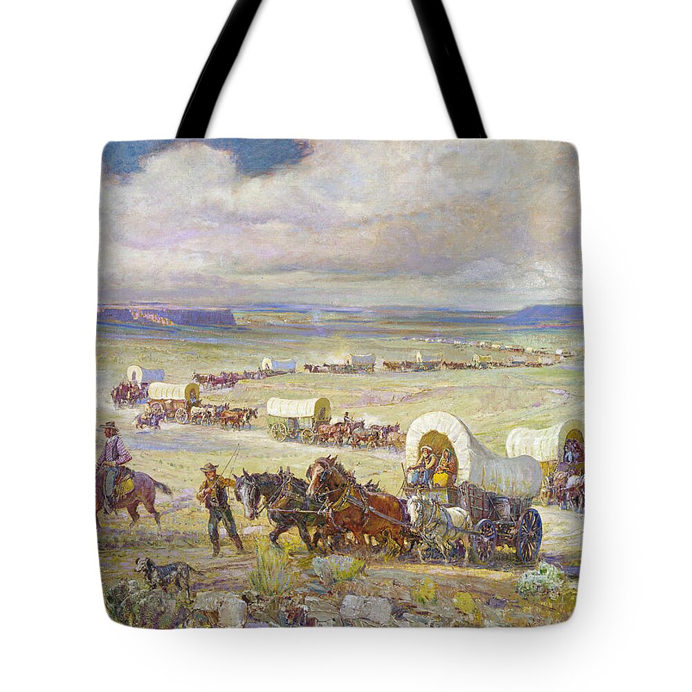 19th Century Tote Bag featuring the painting Wagon Trail by Oscar Edmund Berninghaus
