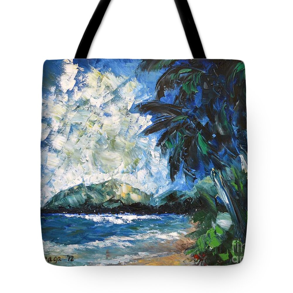 Seascape Tote Bag featuring the painting Waimanalo by Larry Geyrozaga