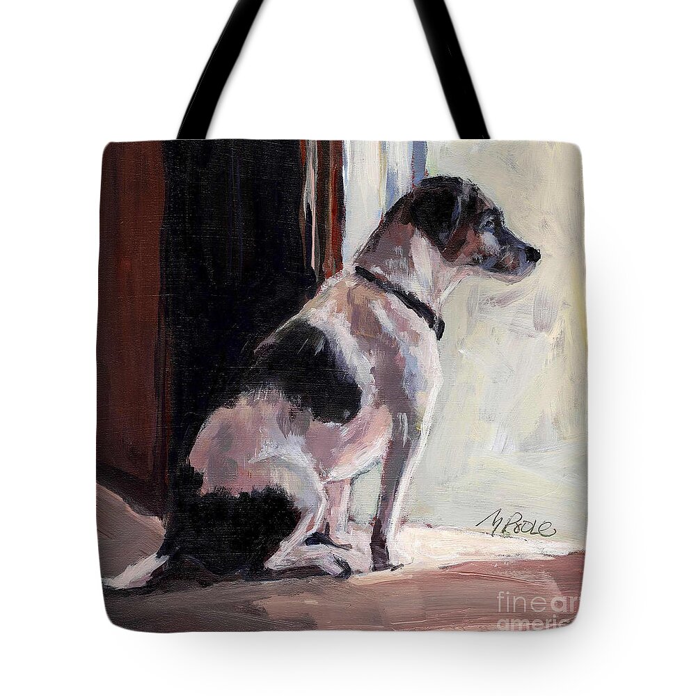 Terrier Tote Bag featuring the painting Wait and See by Molly Poole
