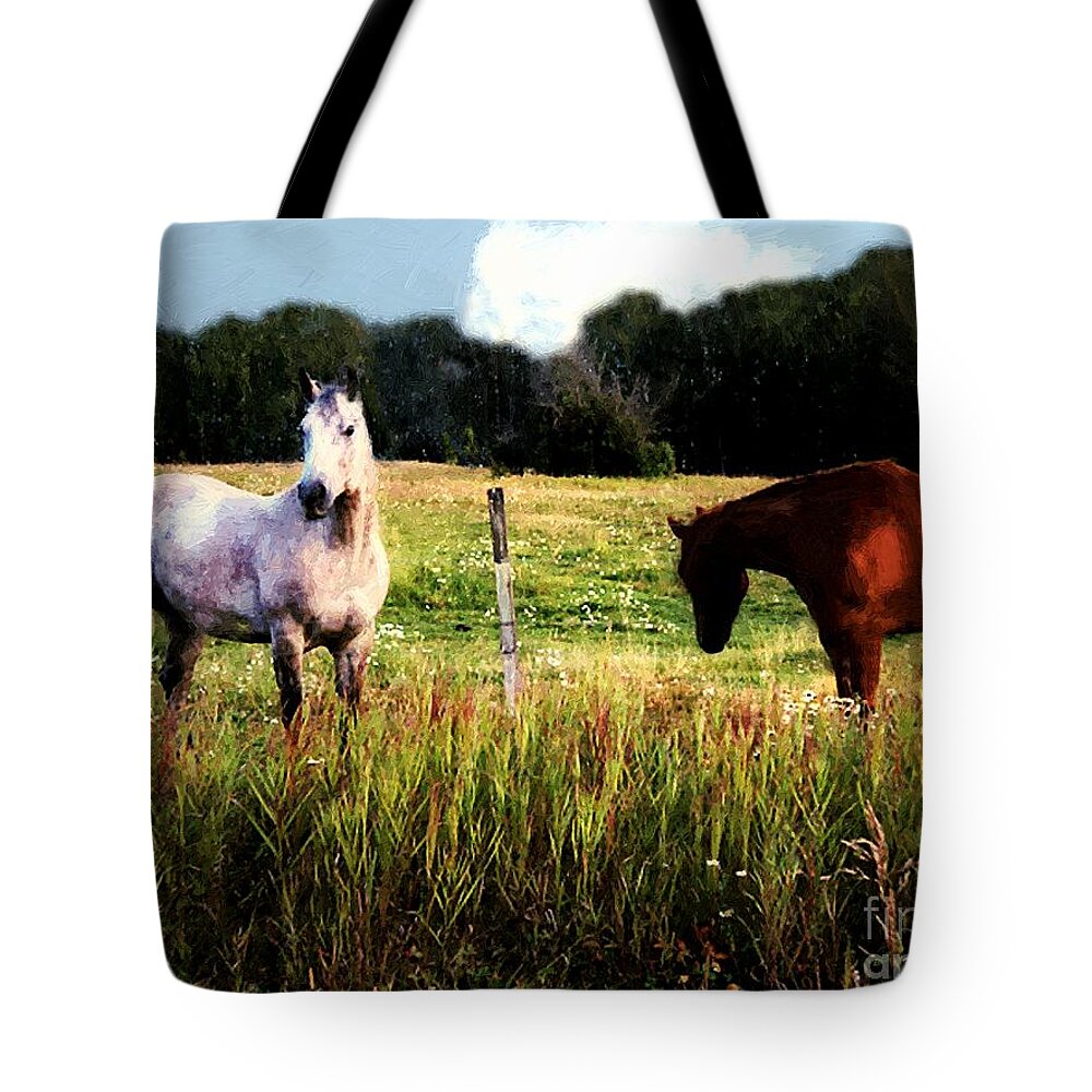Horses Tote Bag featuring the painting Waiting for Apples by RC DeWinter