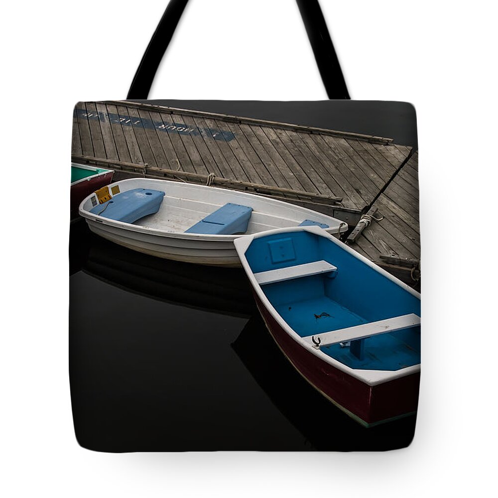 New England Harbor Tote Bag featuring the photograph Waiting for duty by Jeff Folger