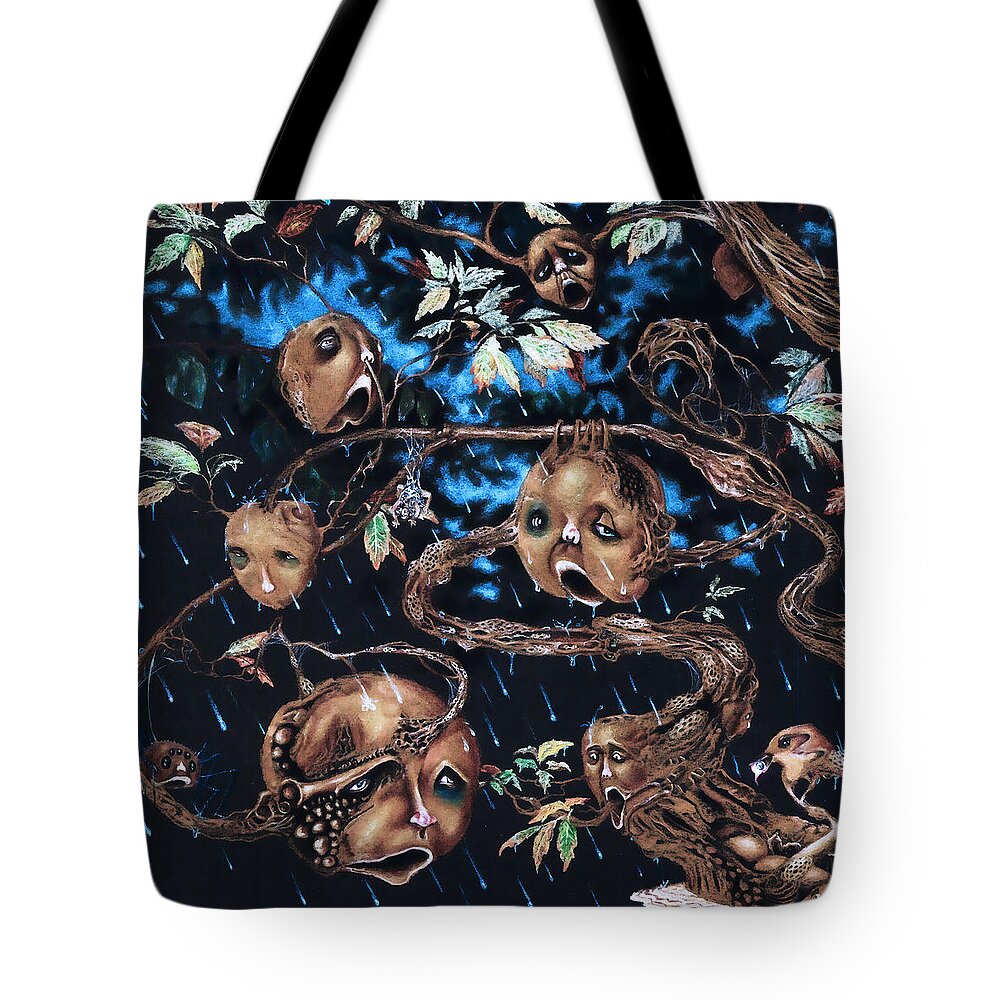 Rotten Tote Bag featuring the drawing Waiting To Fall by Mark Cooper