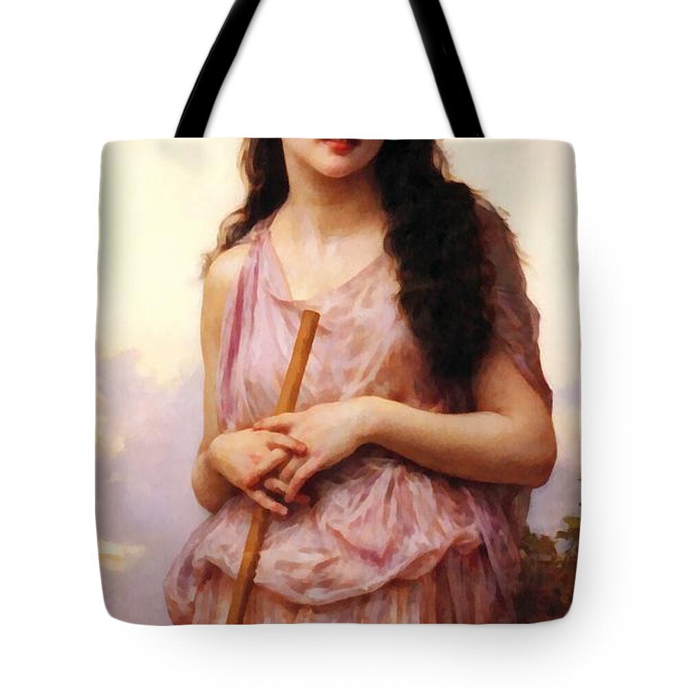 William Bouguereau Tote Bag featuring the digital art Waiting by William Bouguereau