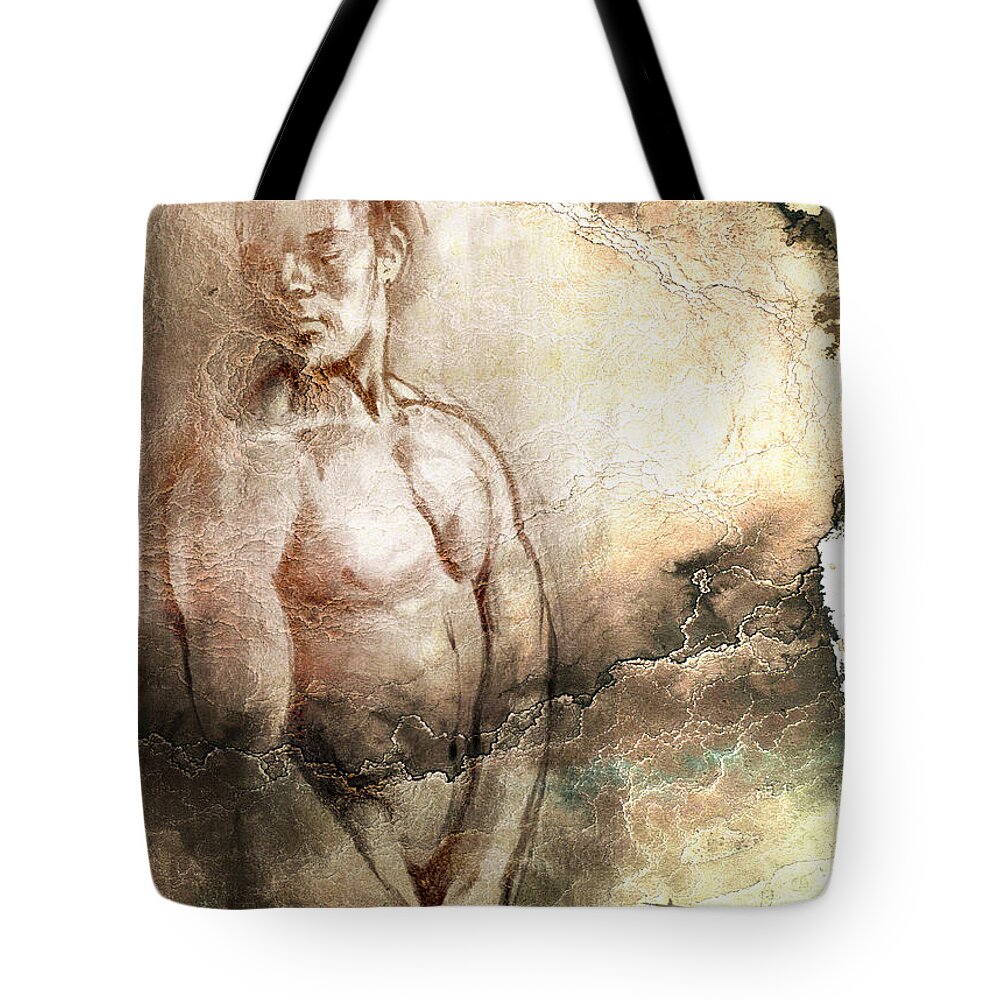 Figurative Tote Bag featuring the drawing Waiting with mood texture by Paul Davenport