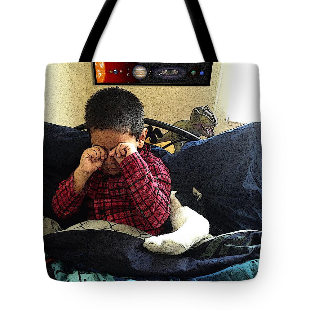 Beau's Dragon Tote Bag featuring the digital art Waking Up by Julie Rodriguez Jones