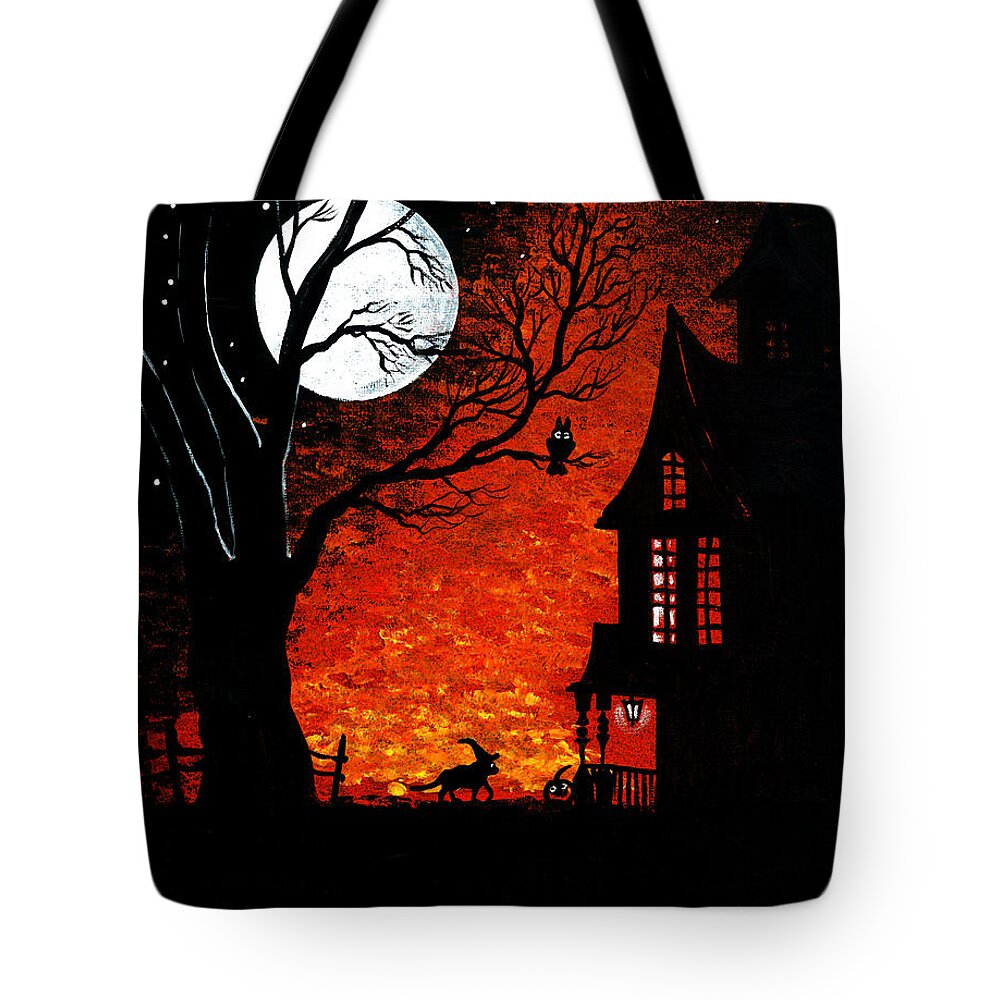Halloween Tote Bag featuring the painting Walk Of The Catwitch by Margaryta Yermolayeva