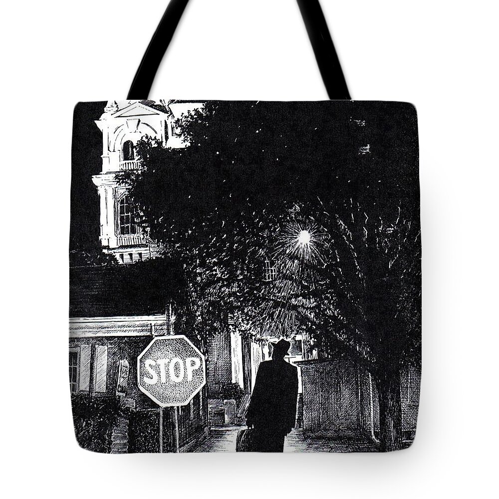 Gloucester Tote Bag featuring the drawing Walker In The City by James Oliver