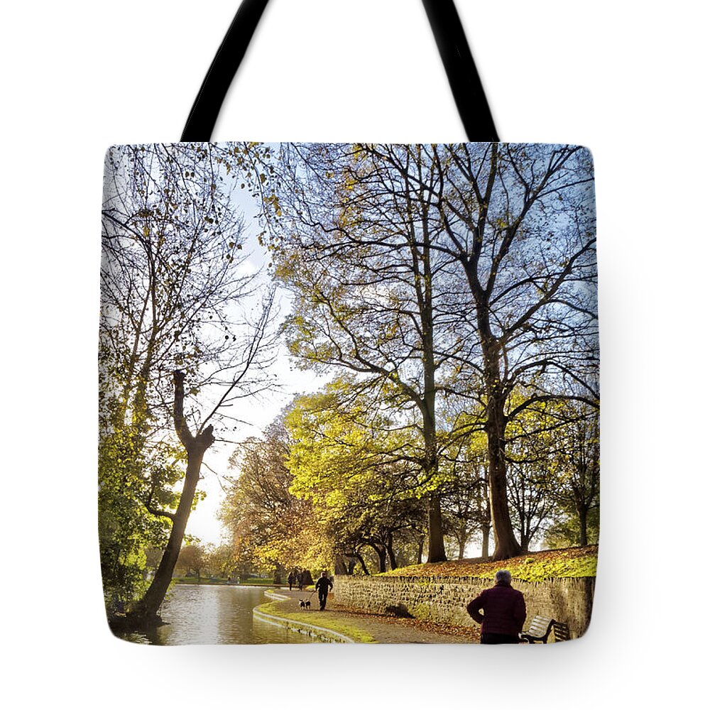 Lake Tote Bag featuring the photograph Walking in the park by Rachel Down