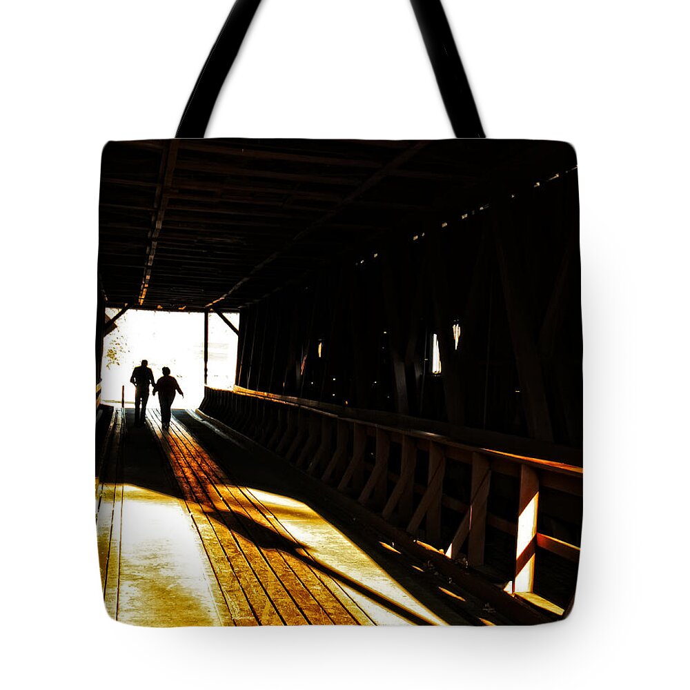 Covered Bridge Tote Bag featuring the photograph Walking Through History - Elizabethton Tennesse Covered Bridge by Denise Beverly
