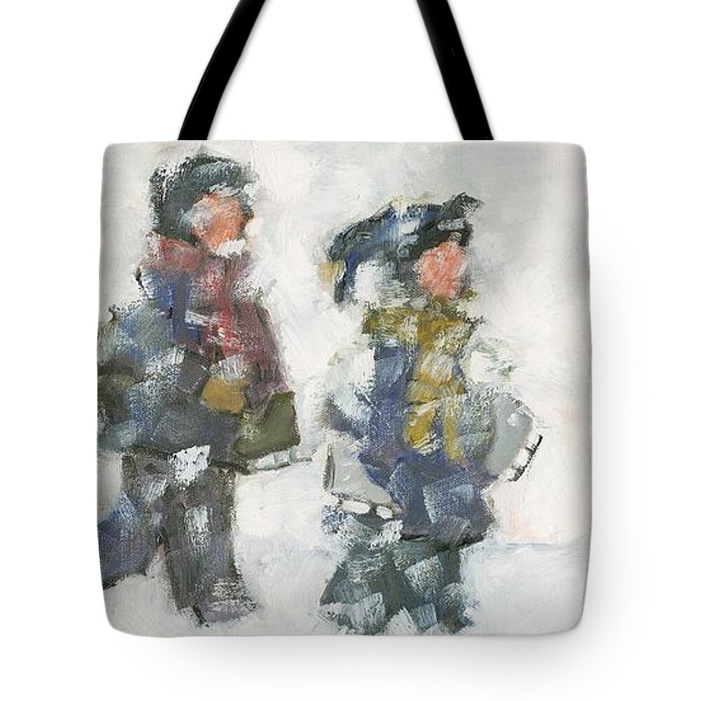Skate Tote Bag featuring the painting Walking to the Rink by David Dossett