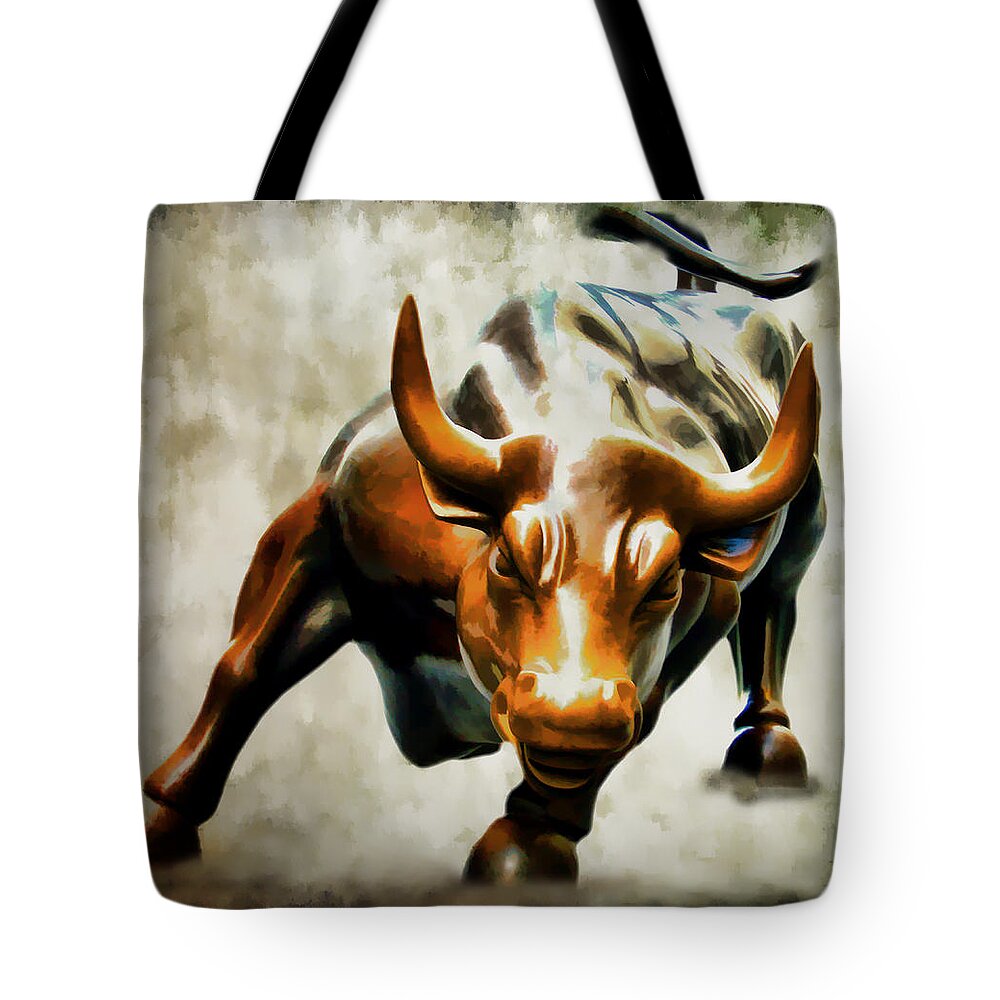 Wall Street Bull Tote Bag featuring the photograph Wall Street Bull by Athena Mckinzie
