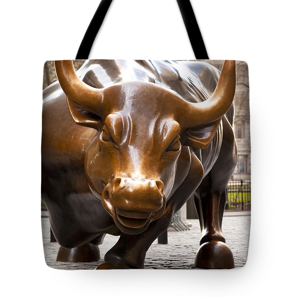 New York Tote Bag featuring the photograph Wall Street Bull by Brian Jannsen