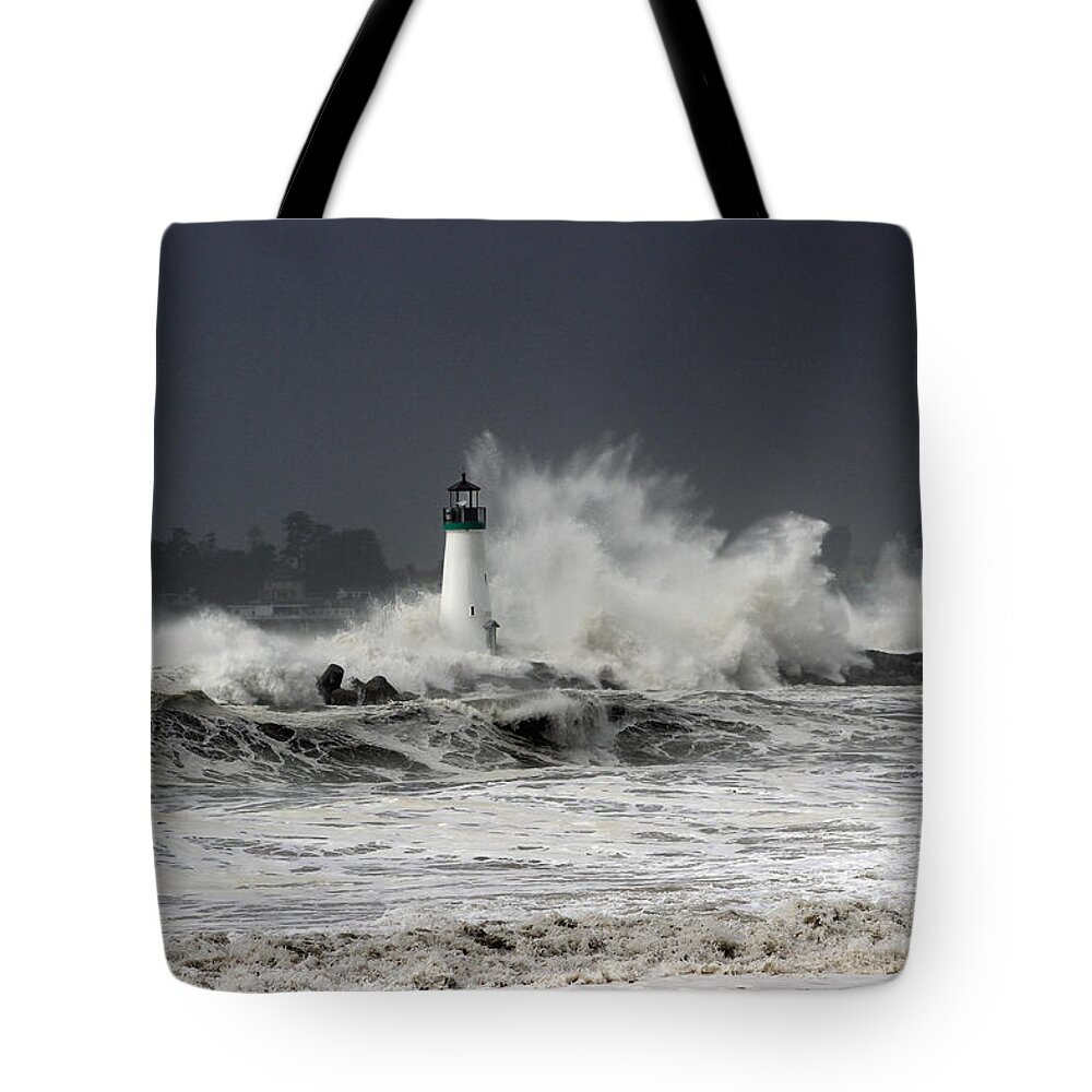 Walton Tote Bag featuring the photograph Walton Lighthouse Takes a Beating by Deana Glenz