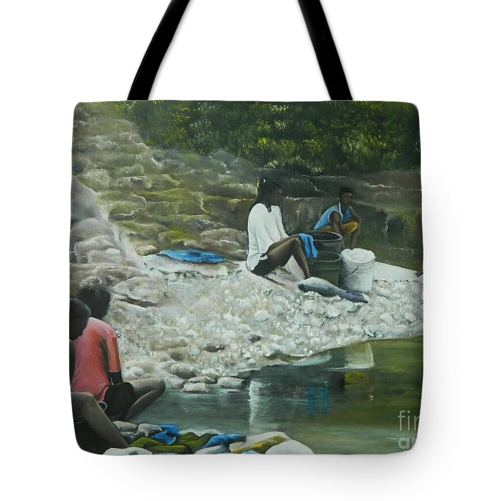 Water Tote Bag featuring the painting Wash Day by Kenneth Harris