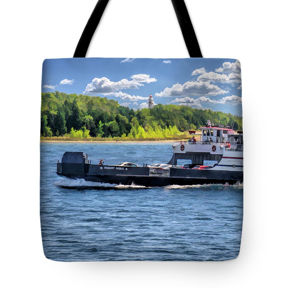 Door County Tote Bag featuring the painting Washington Island Ferry Robert Noble Door County by Christopher Arndt