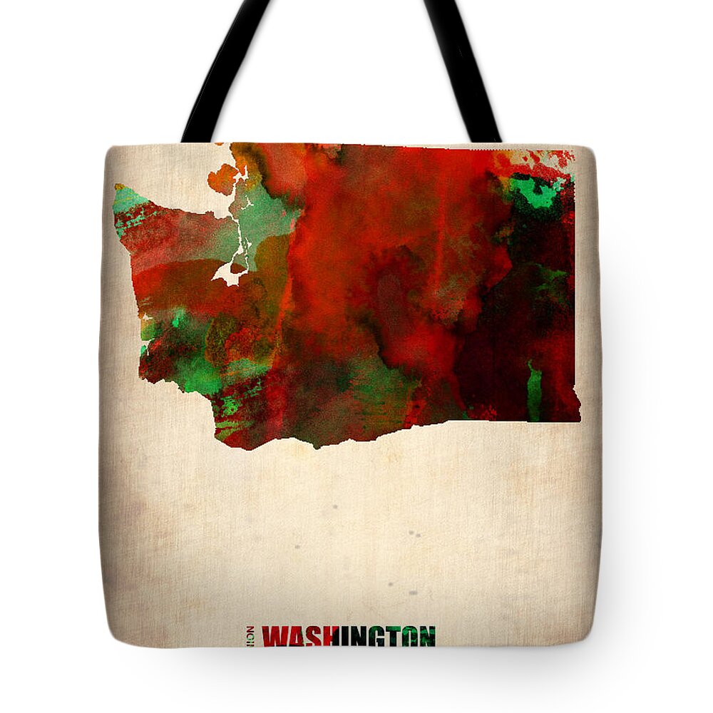 Washington Tote Bag featuring the digital art Washington Watercolor Map by Naxart Studio
